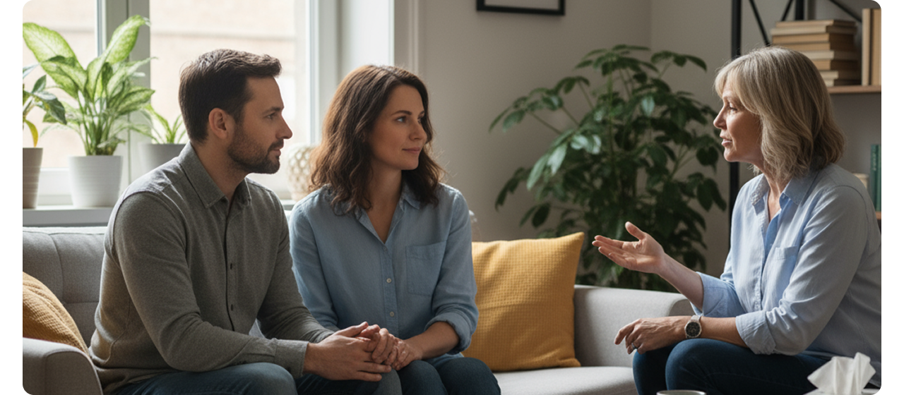 Família em sessão de terapia